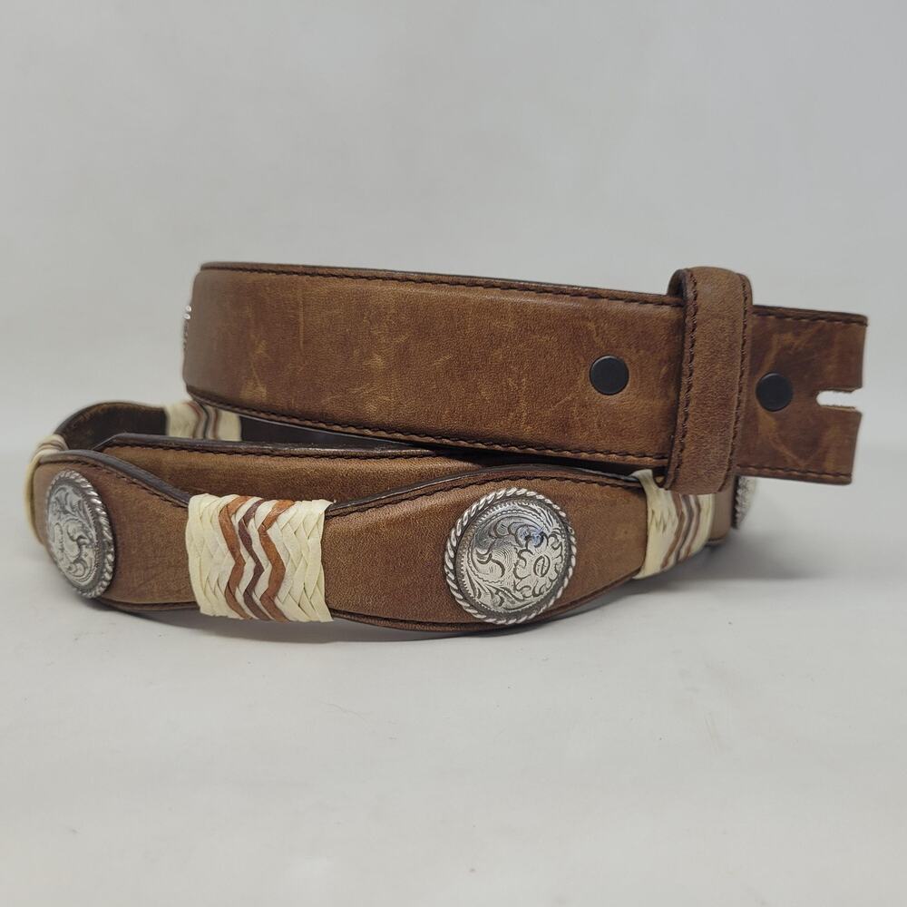 Tony Lama Belt 46 Brown Leather Western Concho Braided Studded Cowboy Rodeo